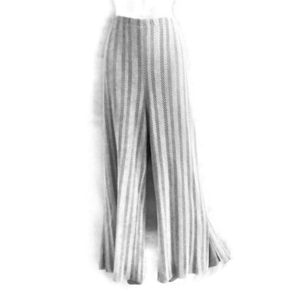 Vintage Disco Pants Silver Lurex Lace Overlay Stretch High Waist Wide Leg Large - Picture 11 of 15